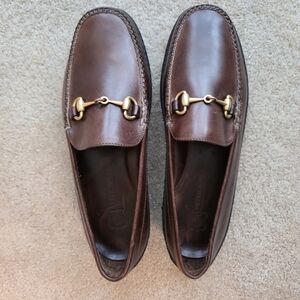 Peter Huber Mens Brown Leather Slip On Loafer Shoes Horse Bit Size 8